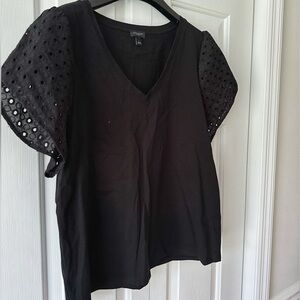 Ann Taylor Factory Black Eyelet Sleeve Blouse